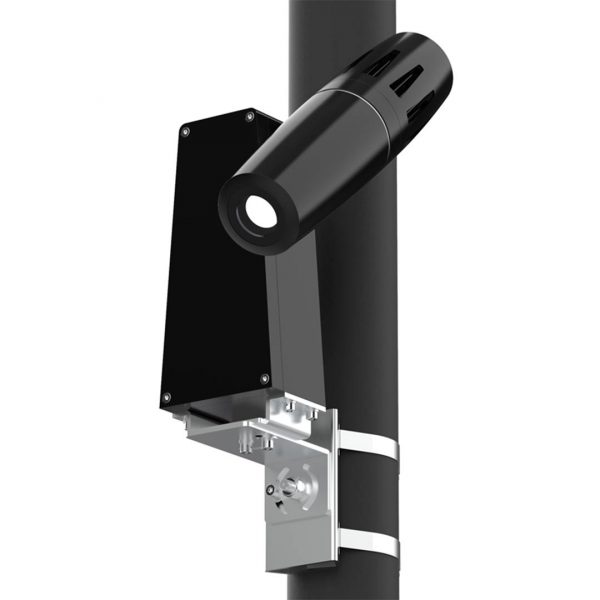 PHOS pole mount LED Projektor für Gobos, Montage an einem Mast, Gehäusefarbe schwarz, Ansicht von unten