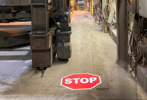 Projected warning symbols at Lech‑Stahlwerke Projected warning symbols at Lech‑Stahlwerke