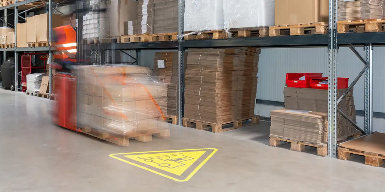 Projektion eines Warnsymbols mit Gabelstapler